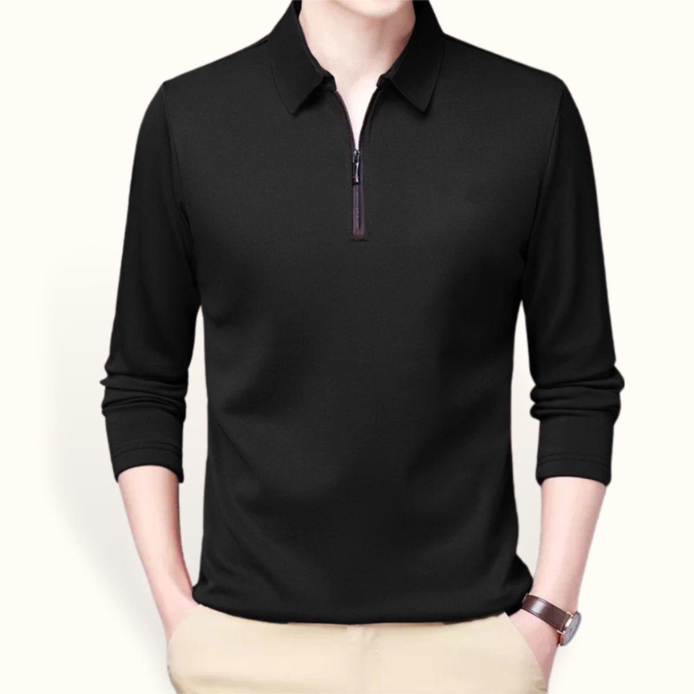 Kaos kerah Lengan Panjang Pria Gaya Korea variasi seleting - XSHOP Adelio