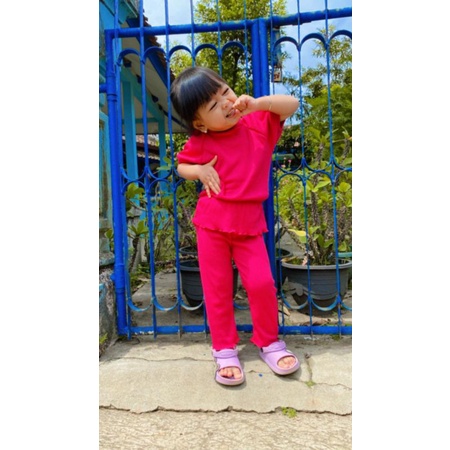 Baju One Set Anak Perempuan FIONA Lengan Balon Bloom Ruffle Knit Tee 1-5 Tahun