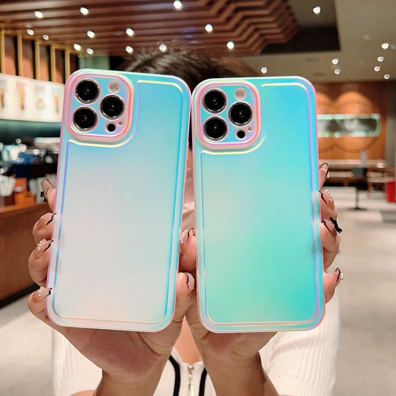 3D Laser Love Gradient Luxury Soft Case iPhone 11 12 13 14 Pro Max Casing INS Silvery Phone Case Women's Fashion Bracelet