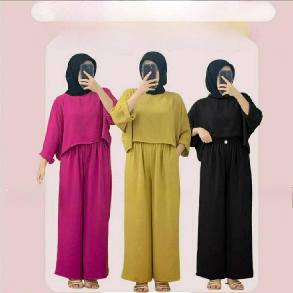 Gitania One Set Crop Top Crinkle Airflow Daily Set Wanita Korean Style Setelan Terbaru 2023