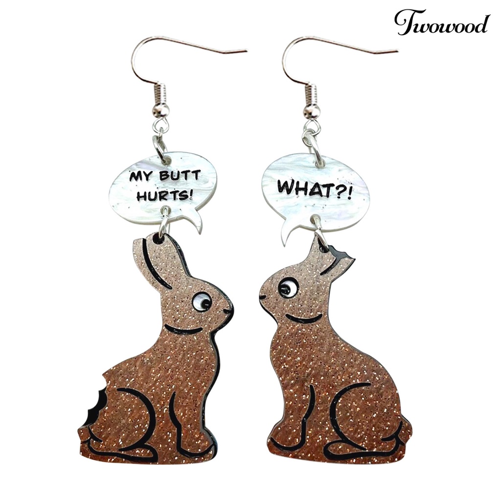 Twowood 1pasang Liontin Anting Kartun Hewan Liontin Eye-catching Geometris Menarik Telinga Dekorasi Akrilik Paskah Perhiasan Cokelat Kelinci Rabbit Earrings Perhiasan Aksesori