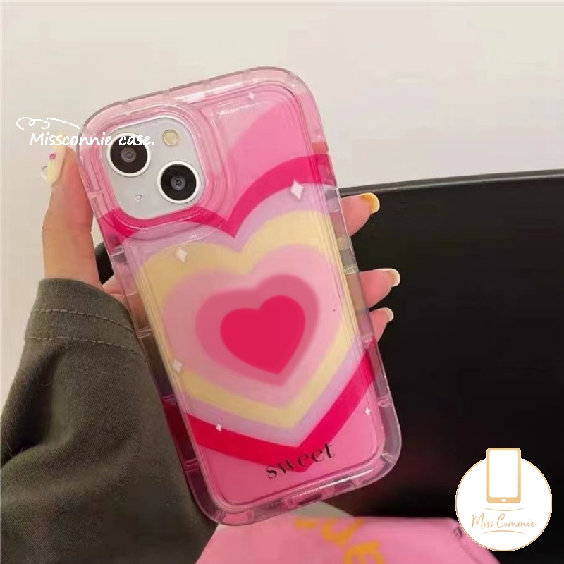IPHONE Ins Gradien Sweet Love Heart Clear Case Kompatibel Untuk Iphone11 13 12 14 Pro Max7 6 Plus X XR 6s 8plus XS Max SE 2020 Nagita Color Airbag Shockproof Soft Tpu Back Cover