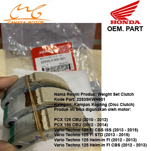 KAMPAS GANDA ONLY VARIO 125 KWN KODE 22535KWN901 22535-KWN-901 WEIGHT SET CLUTCH