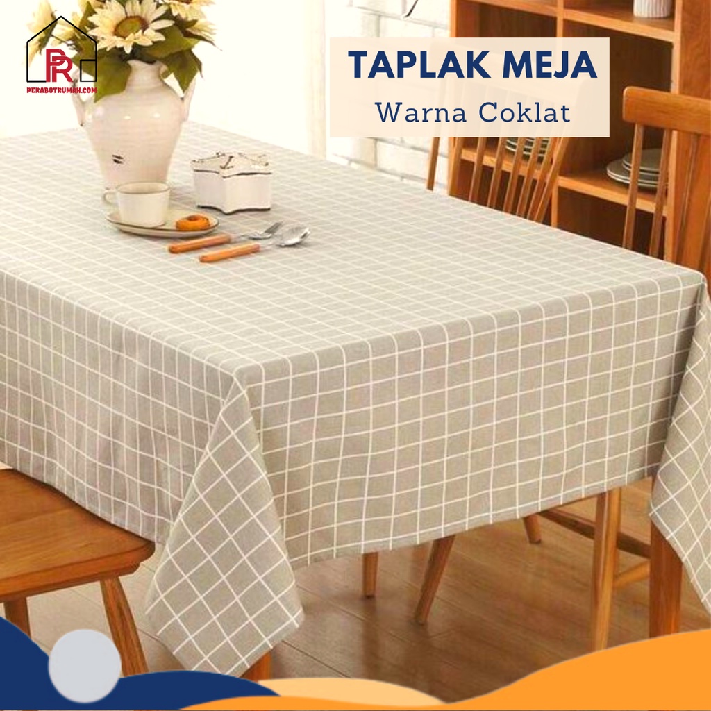 Taplak Meja Motif Kotak Anti Air - GTE / Alas Meja Ruang Tamu Waterproof Aesthetic / Bahan PEVA