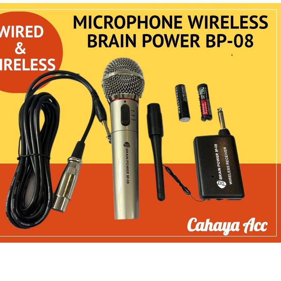 ➣ Microphone Wireless Proffesional Brain Power BP-08 - Mic Wireless dan Kabel - Microphone Wired &amp; Wireless - Mikrofon Bluetooth dan Kabel ✲