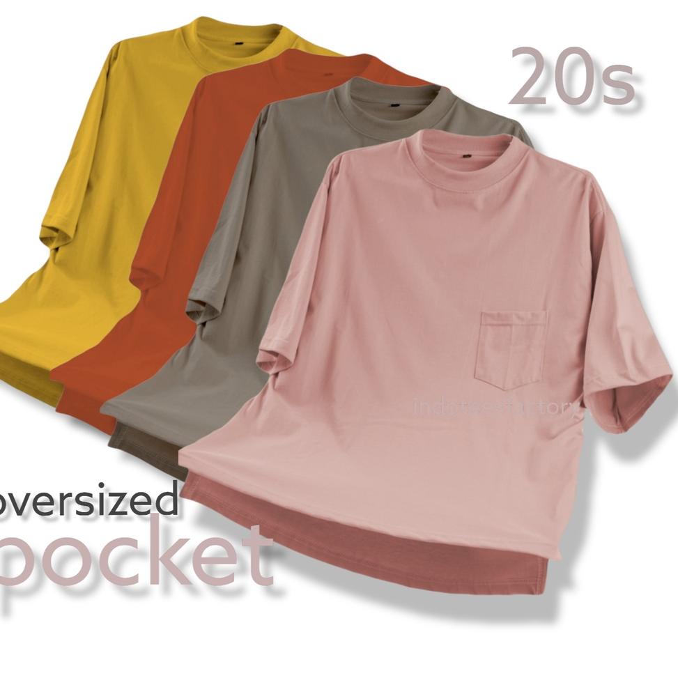 BIG SALE Kaos Oversize Saku Polos 20s Pocket Oversized Pria & Wanita Tshirt warna pastel