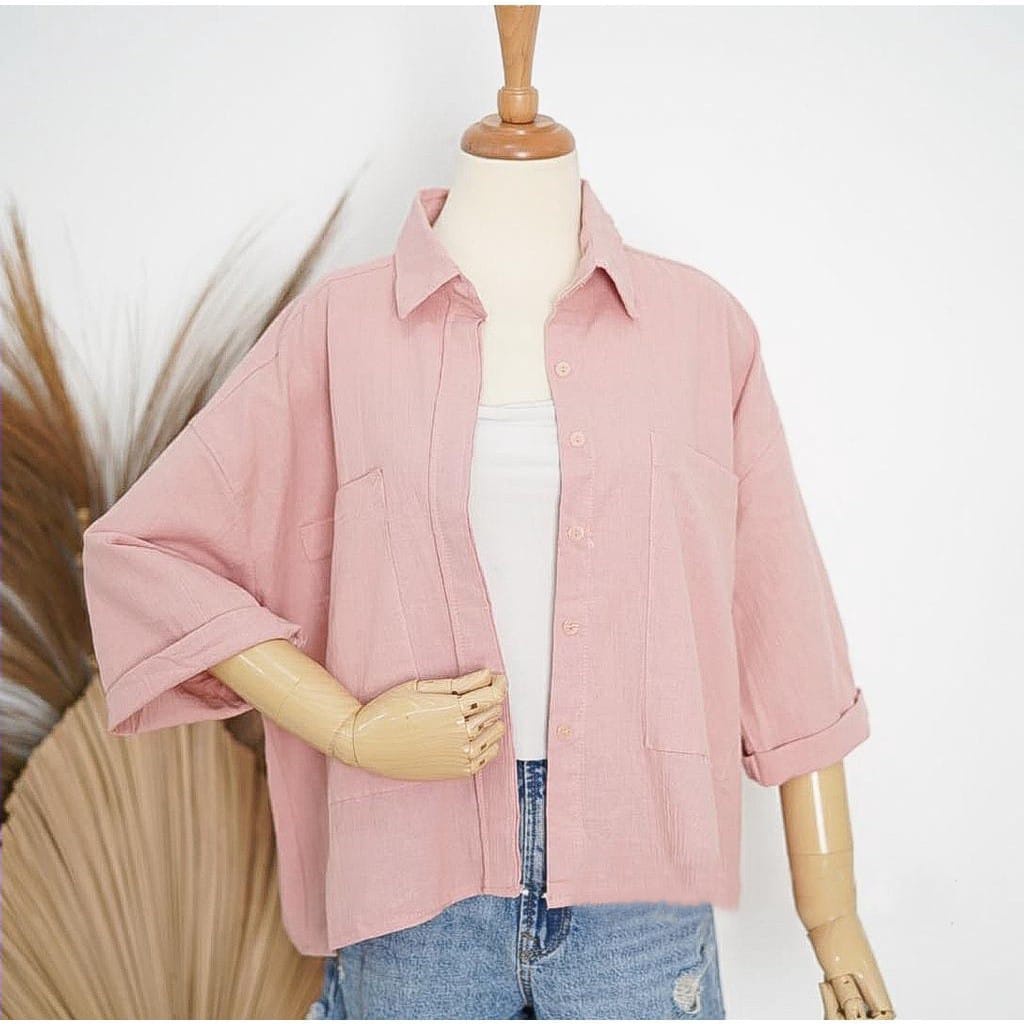BEFAST - ZEC OOTD KEMEJA FEYA / Moshie Oversize CRINCLE / Kemeja Wanita Terbaru / Pakaian Casual Wanita / OOTD Wanita Ala Style Korean / Hem Lengan 3/4 Polos / Fashion Kekinian Wanita Remaja Trendy / Outfit Wanita Kerja/Kampus