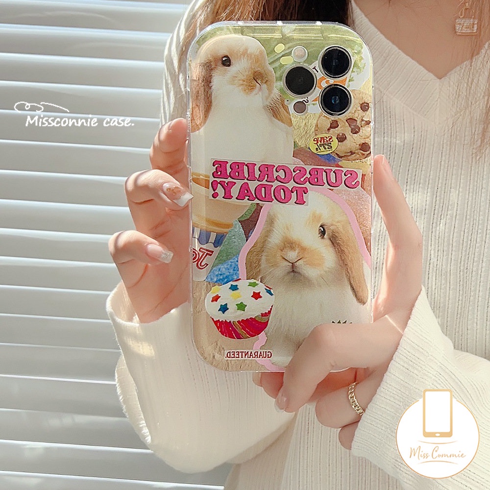 Ins Kue Panas Cookie Kartun Kelinci Yang Indah Case Kompatibel Untuk IPhone 7Plus 8Plus 11 13 12 14 Pro Max X 6 6s 8 7 Plus XR XS Max SE 2020 Shockproof Airbag Lembut Tpu Phone Cover