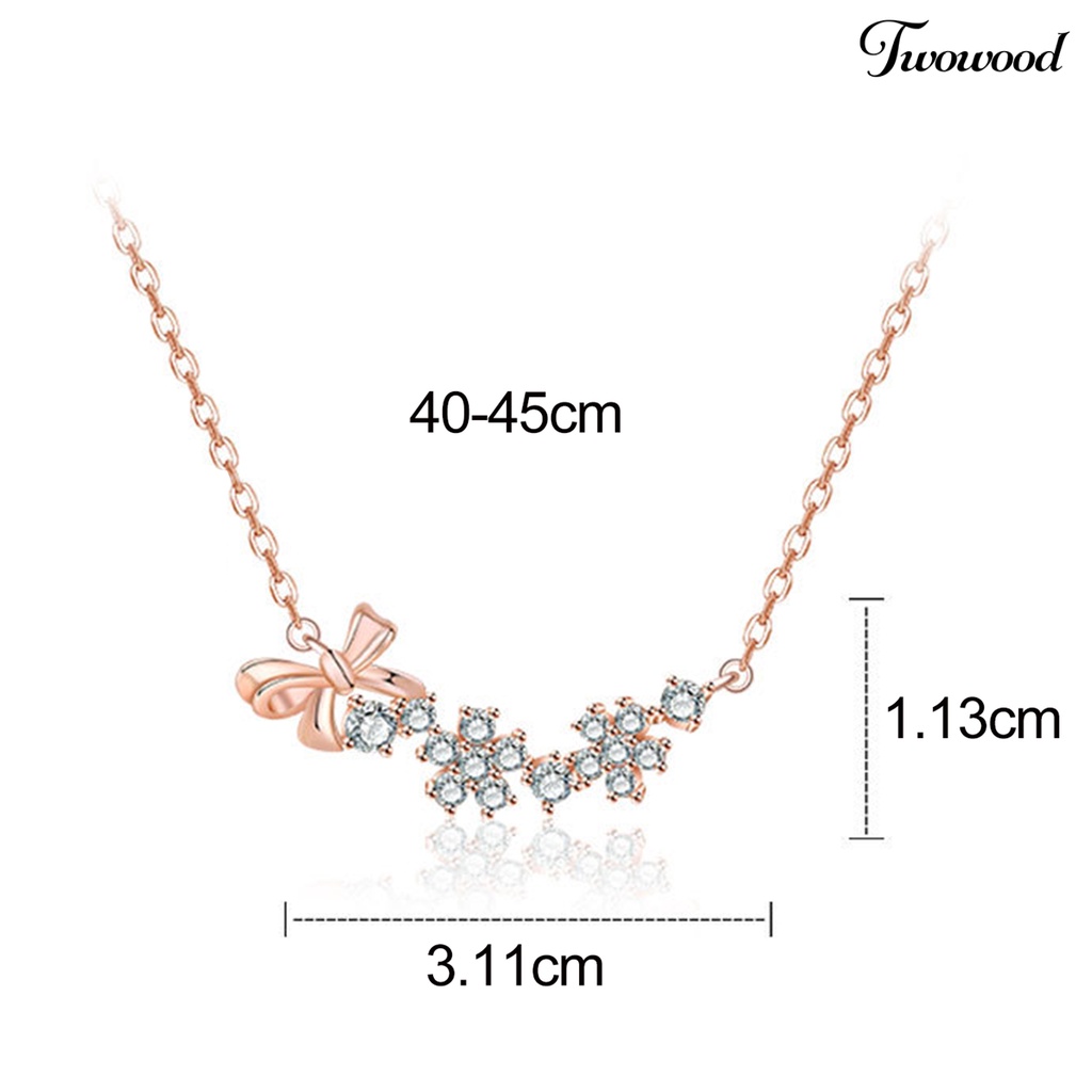 Twowood Women Necklace Cubic Zirconia Bow-knot Decor Rantai Warna Solid Electroplated Neck Dekorasi Berongga Keluar Shiny Bentuk Bunga Lady Necklace Women Jewelry