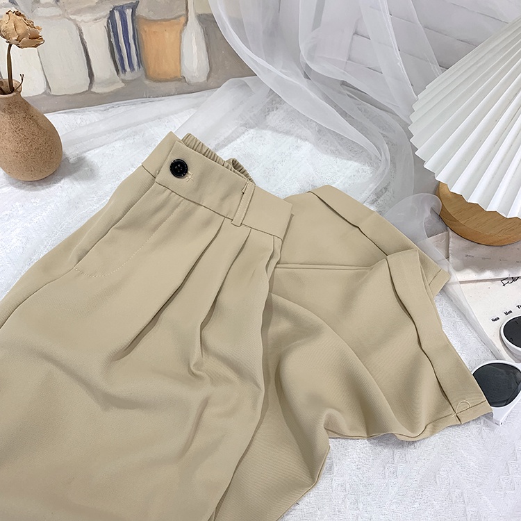 Hitam/Putih/Coklat/Khaki Highwaist Straight Loose  Kasual Celana Setelan Wanita Korean