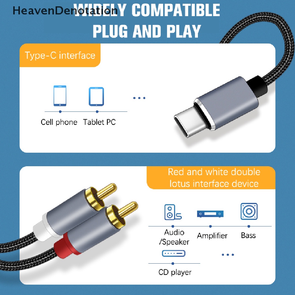 [HeavenDenotation] Tipe C To RCA Kabel Audio 2konverter RCA Aux Cord USB C Audio Line Untuk Laptop Handphone Speaker Amplifier Audio Power Amplifier Kabel Braided 1meter HDV