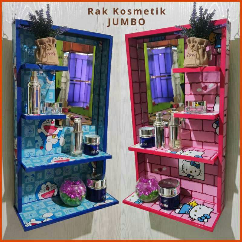RAK KOSMETIK GANTUNG JUMBO - RAK KOSMETIK CERMIN KACA MAKE UP SKINCARE HIASAN DINDING KAYU KOKOH DAN