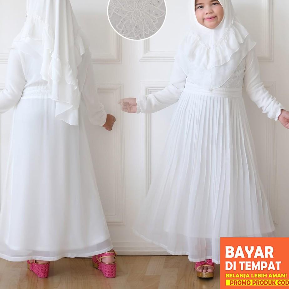 ▼ Agnes Gamis Putih Anak Perempuan Baju Muslim Baju Umroh Anak Baju Lebaran Anak Syari Anak  ➩