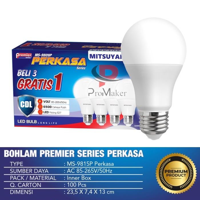 Mitsuyama MS-9815P Lampu Led Bulb 15w Premier Series Perkasa Multipack Kemasan Isi 4 Pcs Original