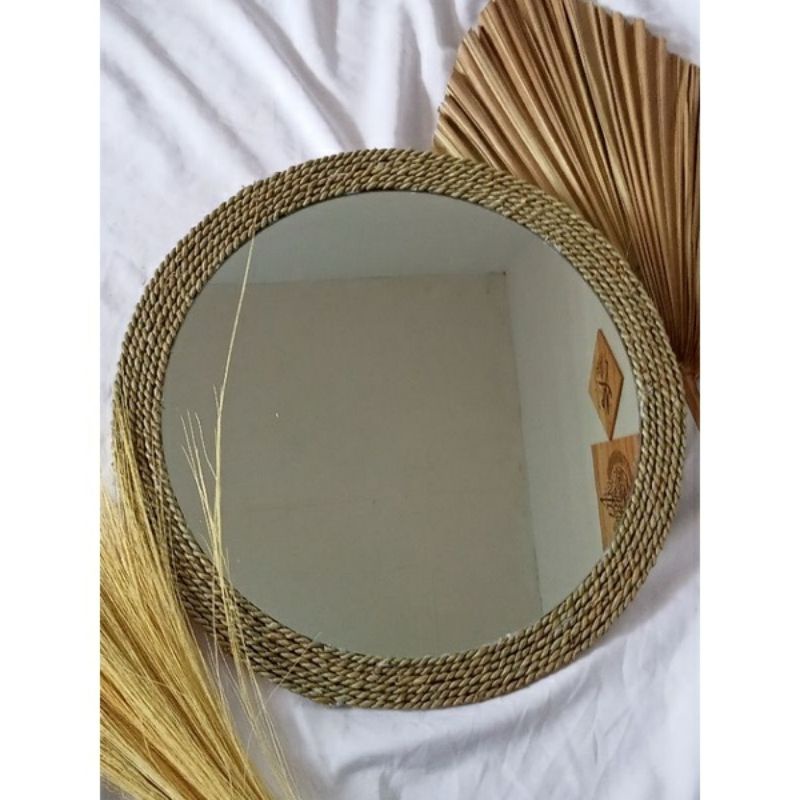 Cermin Bulat Gantung Dinding Cermin Rias Cermin Aesthetic Hias Dekorasi Dinding Cermin anyaman D50