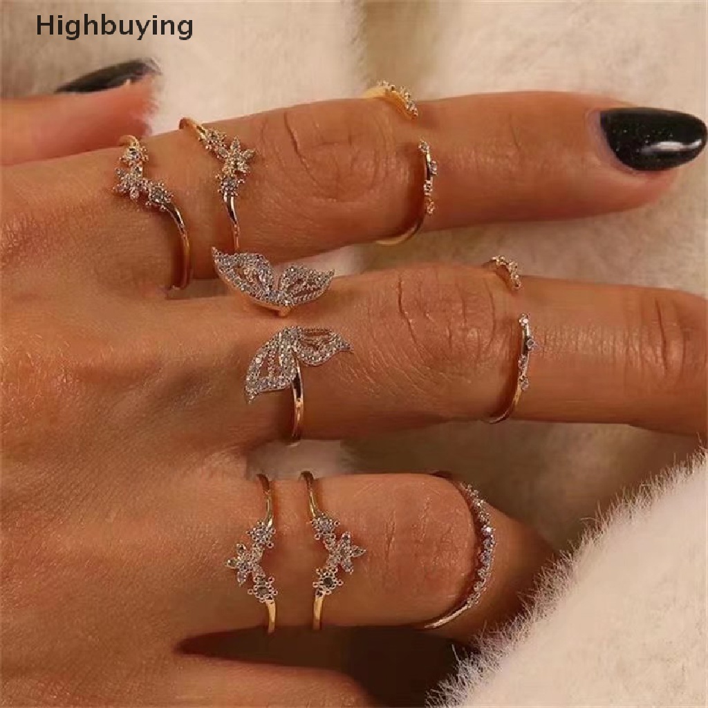 Hbid 8Pcs / Set Bohemian Butterfly Ring Set For Women Fashion Temperament Diamond Inlaid Flower Knuckle Ring Female Charm Jewelry Gift Glory