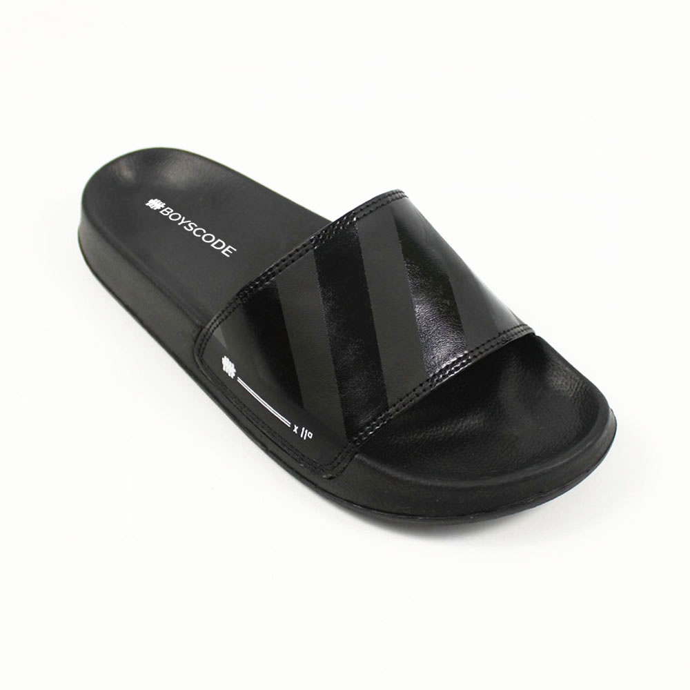 Sendal Slop Pria Wanita BOYSCODE Zebra Hitam Fullblack / Slide Pria / Slip On Pria / Sendal Cowok / Sendal Cewek
