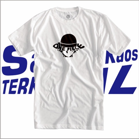 Kaos One Piece Luffy Siluet Monket D Luffy Baju Anime Bahan katun - Putih, XS