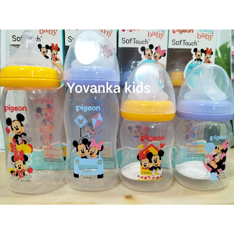 Botol Pigeon ORI Disney Baby SoftTouch  System Wide Neck BPA Free 240Ml/160Ml