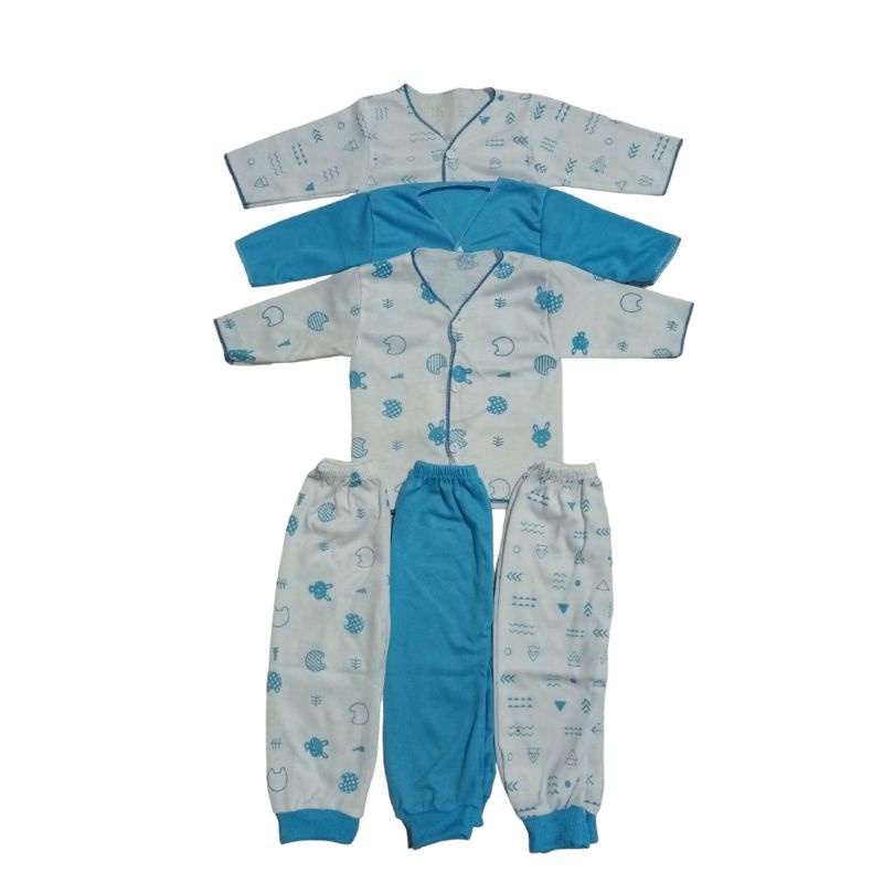 18 pis baju dan celana bayi seri biru/ paket lahiran