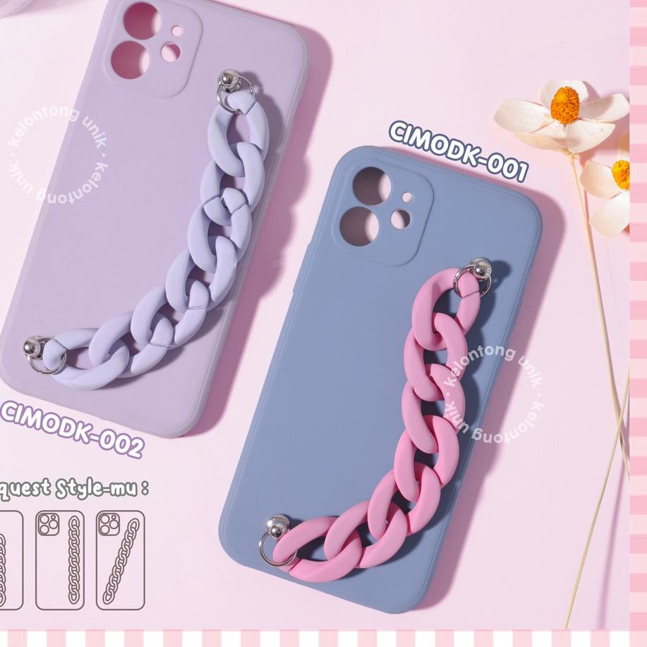 ✾ (Seri 1) For iPhone - Square Edge Silicone Soft Case + Doff Chain Grip/ Chain Case Rantai ✮