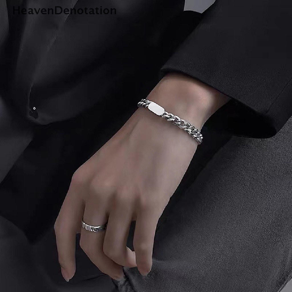 [HeavenDenotation] Minimalis Hip Hop Logam Gelang Untuk Wanita Pria Baja Titanium Liontin Tebal Curb Link Rantai Gelang Bangles Hip Hop Streetwear Fashion Perhiasan HDV