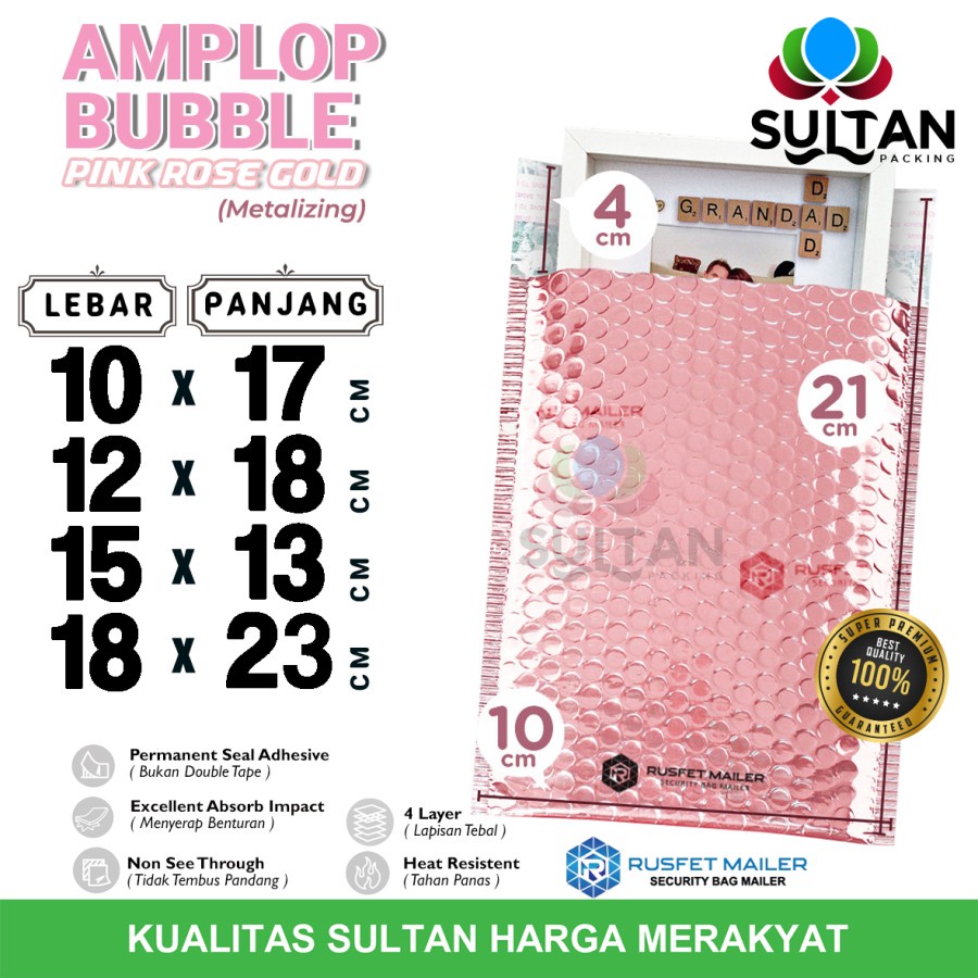 AMPLOP BUBBLE MAILER PINK ROSE GOLD BUBBLE WRAP ENVELOPE RUSFET