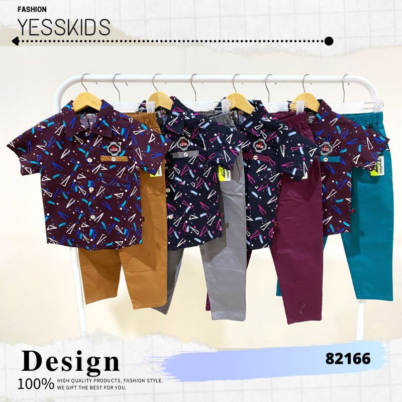 SETELAN KEMEJA YESSKIDS CELANA PANJANG ANAK LAKI LAKI 2-14 TAHUN / SETELAN KEMEJA ANAK CELANA CHINOS IMPORT YESS KIDS CELANA PANJANG MOTIF CIRCLE ABSTRAK