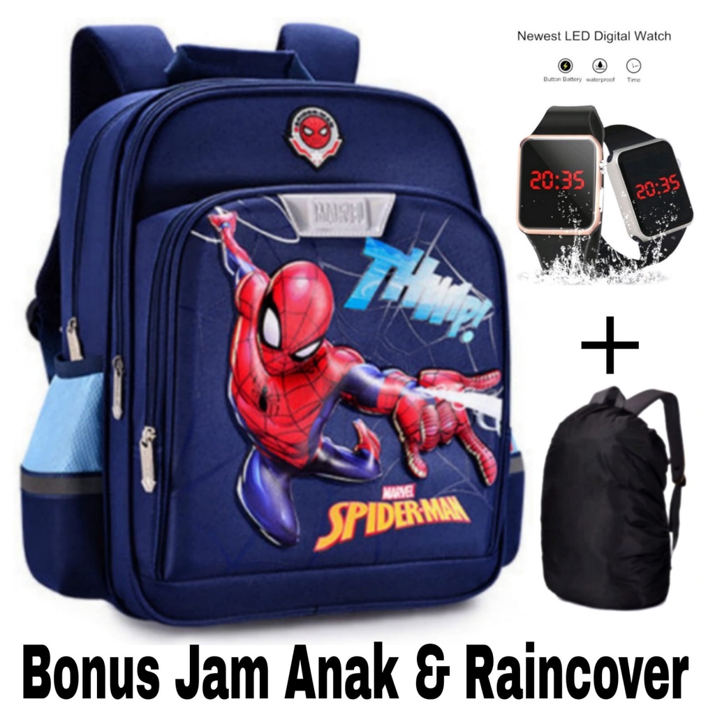 tas ransel anak cowok - tas sekolah anak sd laki - tas anak laki bonus jam dan raincover tas