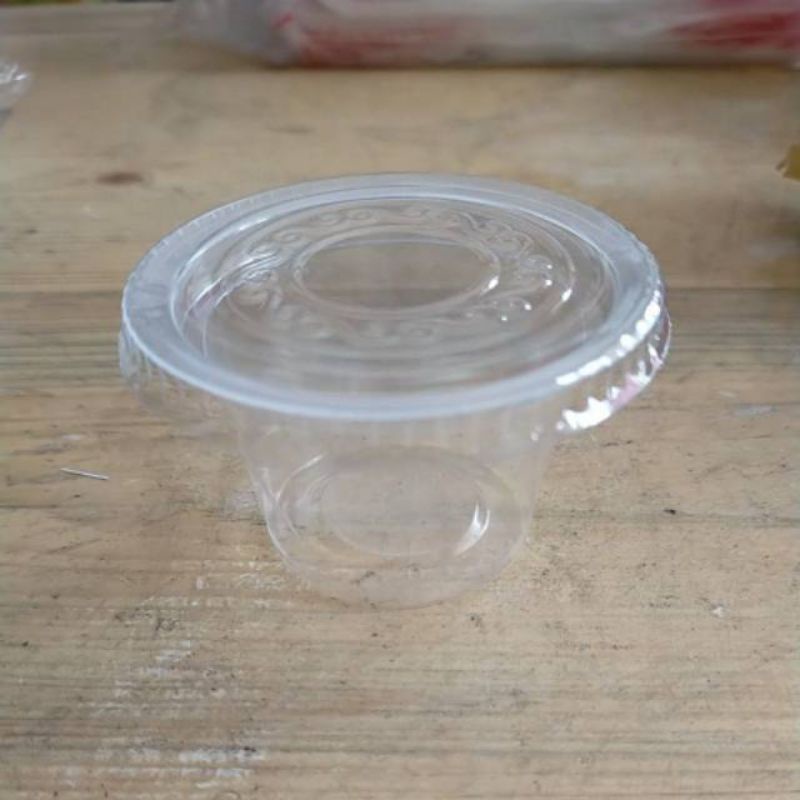 Isi 50pcs Cup Jelly Agar Puding / Gelas Plastik Ice Cream 50ml 65ml + Tutup