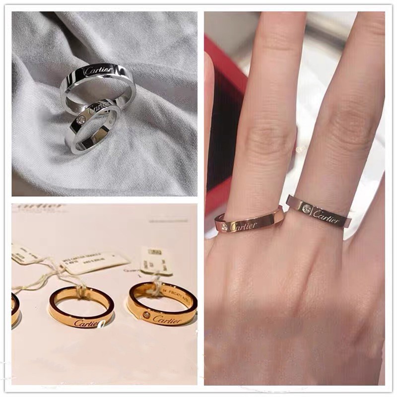 Cincin Berlian Tunggal Bahan Titanium Steel Ukuran 3mm / 4mm | Cincin Berlian Bahan Stainless Steel Model Lebar | Kotak Hadiah Untuk Hadiah