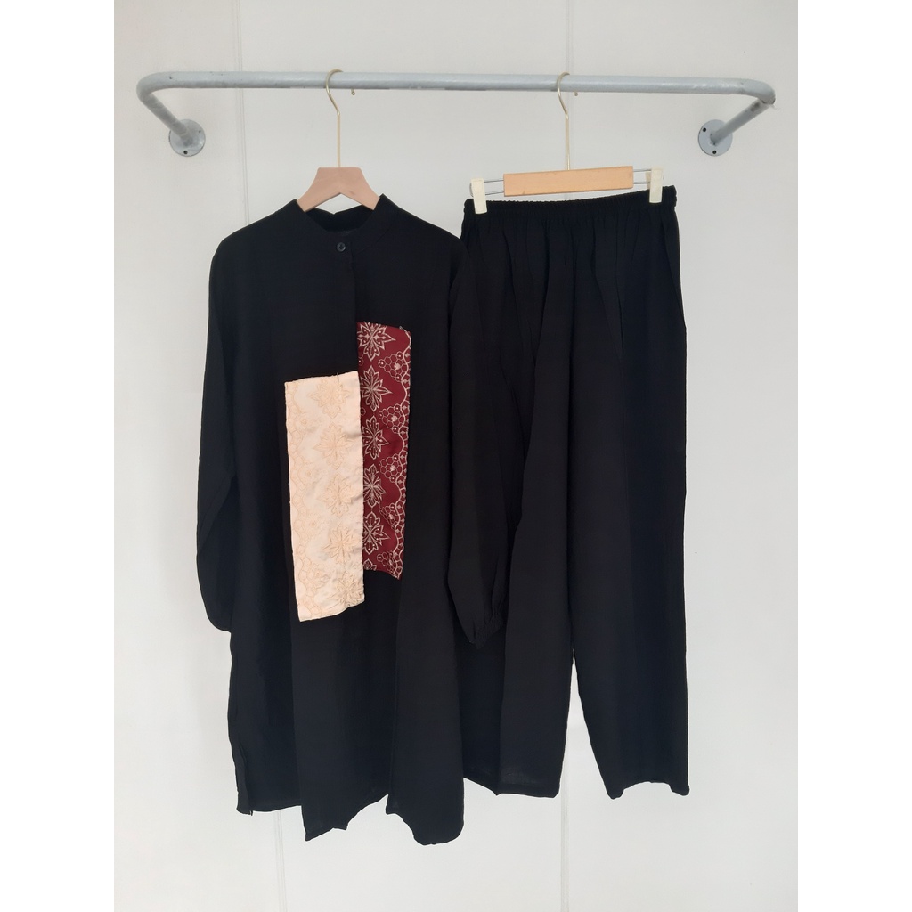 TUNIK STELAN POLO LINEN, LONG TUNIK SETCEL LINEN PREMIUM, SETCEL BORDIR, SET KOMBINASI TERBARU