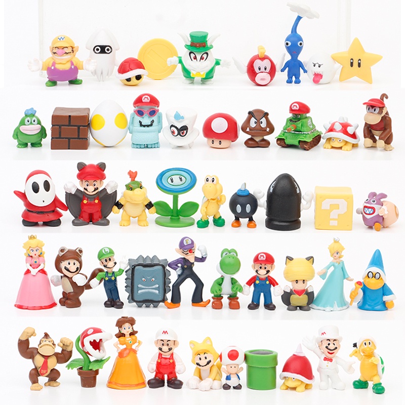 48 Pcs Q Versi Super Mario Bros Luigi Yoshi Donkey Kong Wario PVC Action Figure Mainan Topper Kue