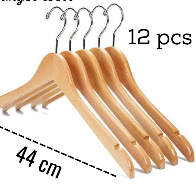Banyak Diminati Hanger kayu Dewasa (Wood) warna Natural 1 Lusin / Gantungan baju ( isi 12 pcs)