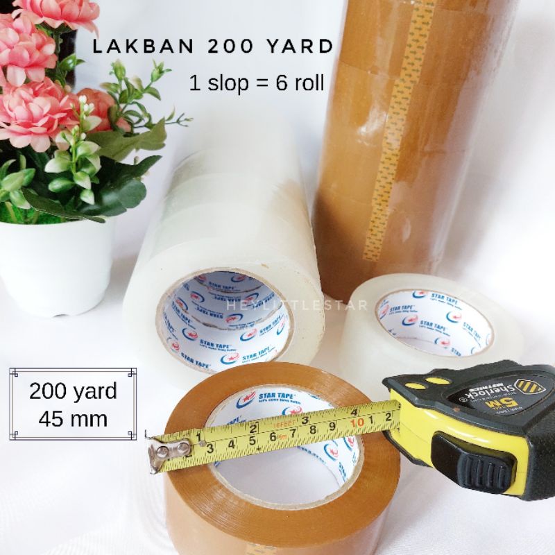 

Lakban OPP Packing Tape Jumbo Solasi Solatip Bening Coklat 200 Yard 45 mm 1 Slop Star Tape