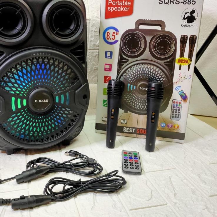 ♠ COD Speaker Bluetooth Karaoke SQRS  8.5 Inch Bonus 2 Mic Kabel/Salon Karaoke 2 Mik/Salon Bluetooth