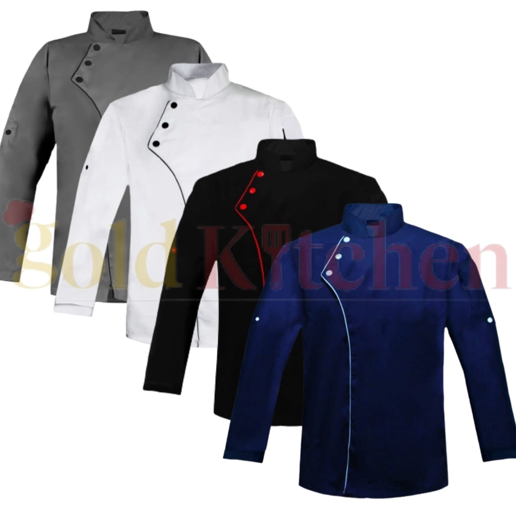 Baju Koki Chef Jacket Lengan Panjang Pria Wanita Model Style Bahan Drill Merek Gold Kitchen