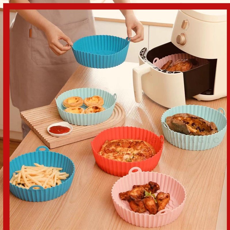 Air Fryer silicone pot wadah  besar bulat/persegi panjang pan keranjang basket baskom