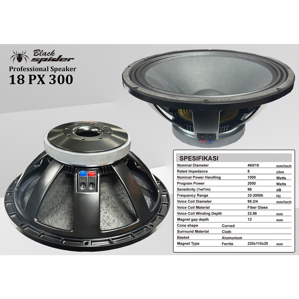 BS 18 PX 300 Speaker Komponen Black Spider - 18 Inch
