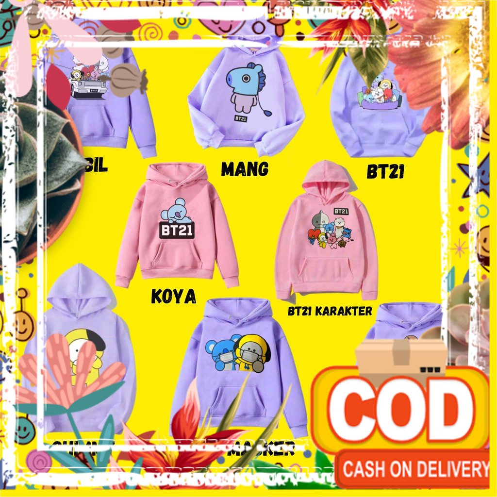 Jaket Anak Perempuan Bts koya Sweater Hoodie Wanita Bt21 Karakter Chimmy Mang Cooky shooky 6-10 Thn 