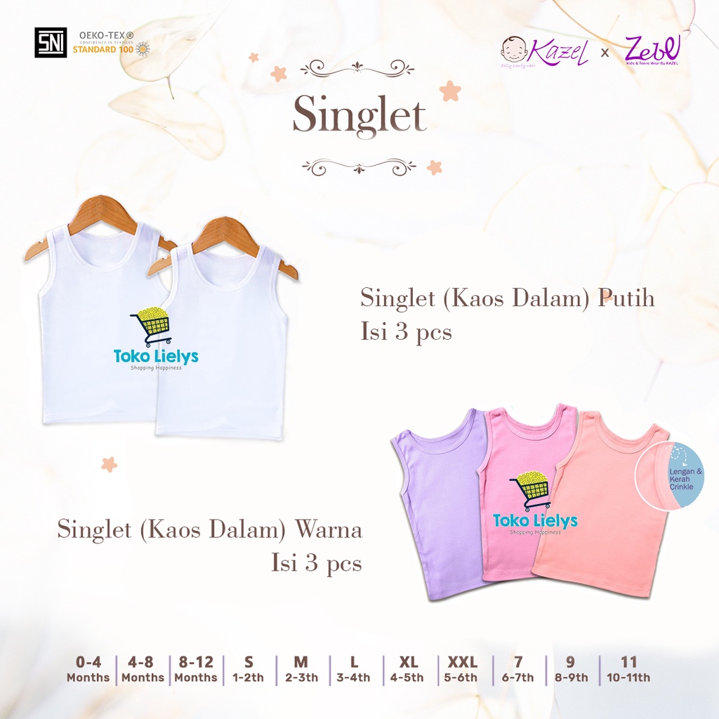 TOKO LIELYS / Kazel Kaos Dalam Putih 0 -11th / Kazel Singlet Polos Putih Warna