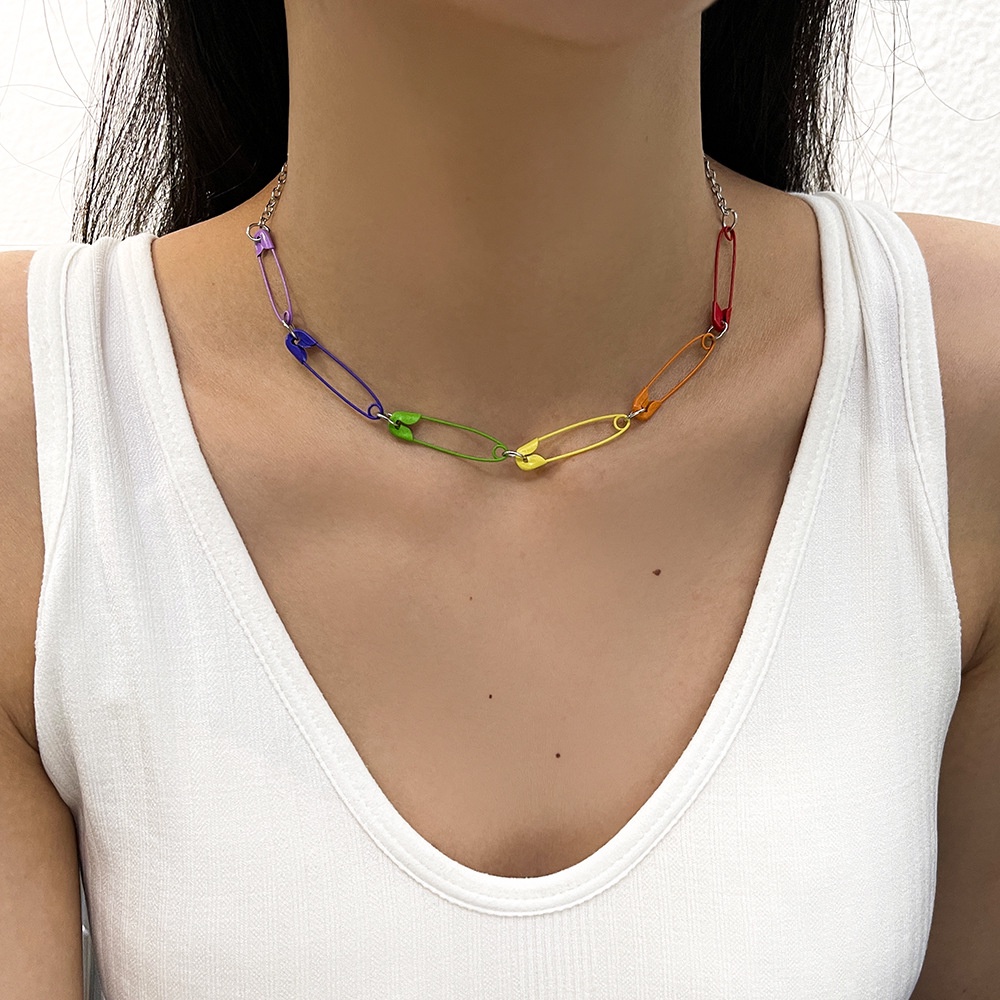 Kalung Kepribadian Sederhana Dan Modis Warna Warni Pin Pin Necklace Untuk Pria Dan Wanita 1Pcs