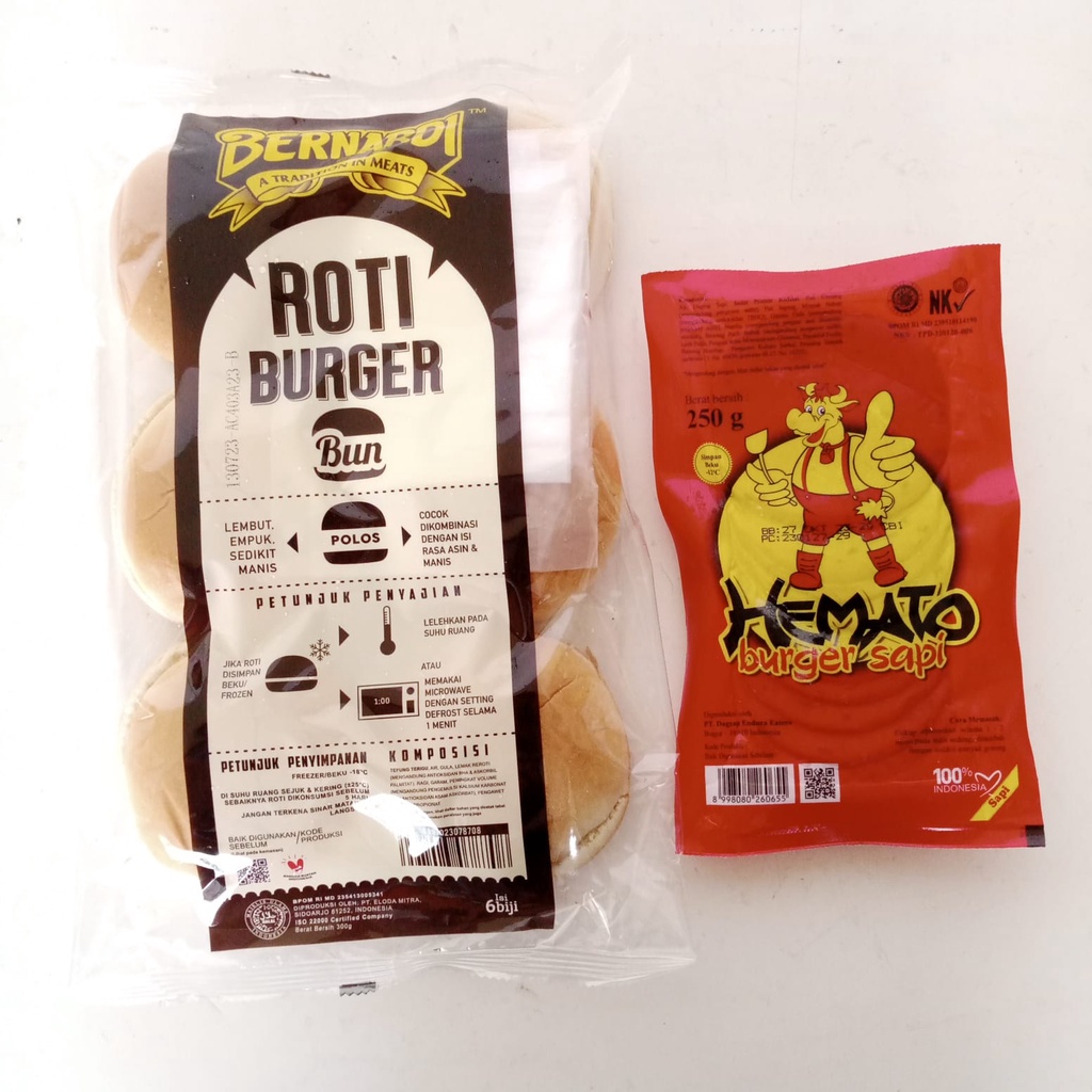 

(PAKET)BERNARDI burger polos + HEMATO isian burger 10s