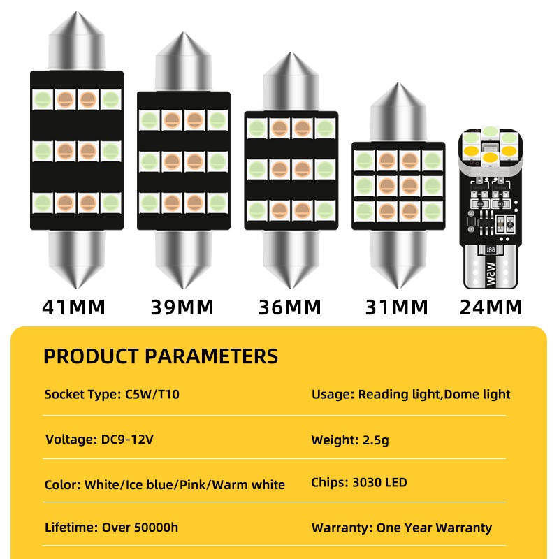 【2PCS】 T10 W5W 3 Warna Led Lampu Baca Es Biru Pink Putih Chen C5W Lampu LED Memperhiasi 31 Mm Lampu Dome Lampu Bagasi peta Cahaya Lampu Plat Nomor