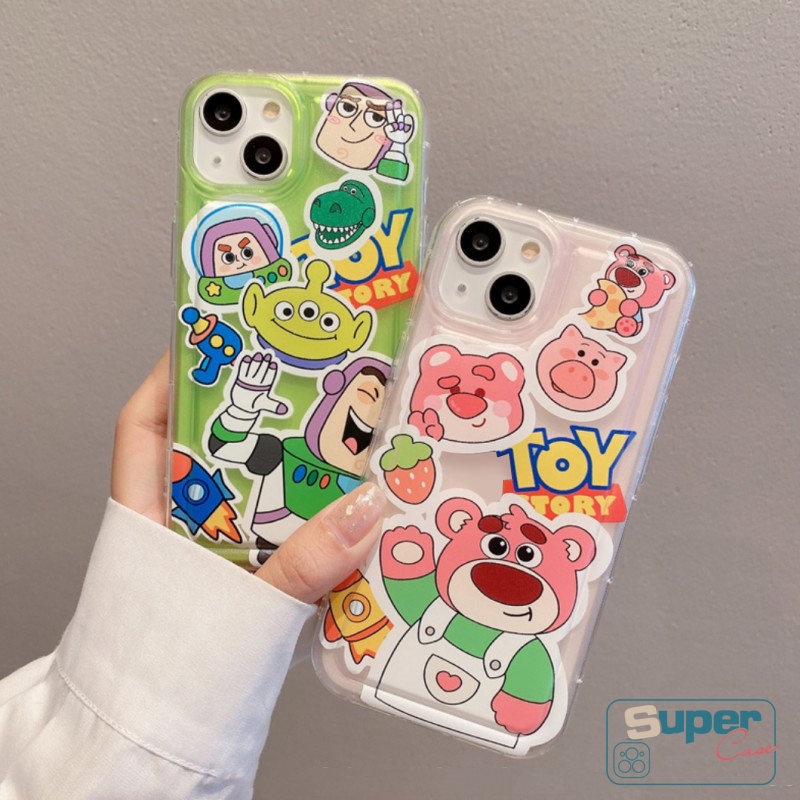 Case Cerita Mainan Kartun Kompatibel Untuk iPhone 7Plus 11 14 X XS13 12 Pro MAX XR 6 6S 8plus MAX Buzz Lightyear Strawberry Bear Manyo Shockproof Airbag Lembut TPU Bening Ponsel Cover