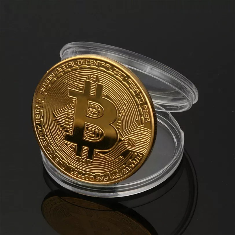 Coin Koin Fisik BTC Bitcoin Gold Plated Pajangan Koleksi Souvenir