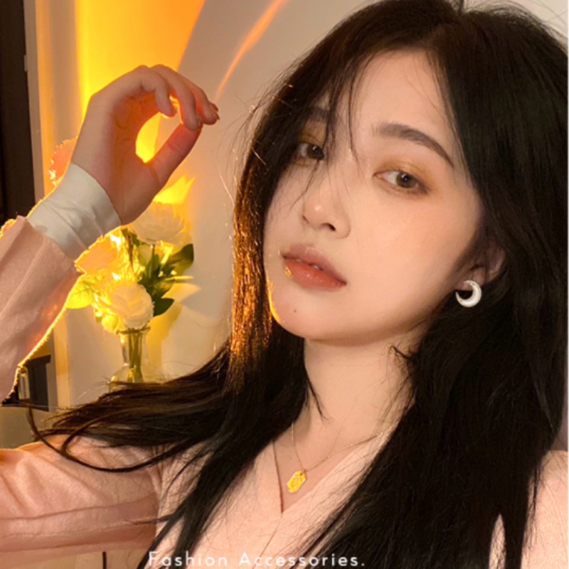 Roselife Korea Besar Emas Kristal Bulan Stud Anting Untuk Wanita Gadis Bulan Sabit Statement Earring Elegan Fashion Perhiasan Telinga 1pasang