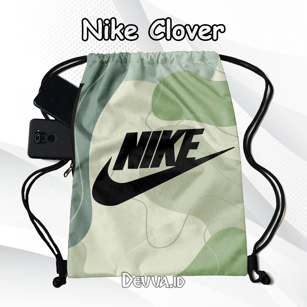 Tas Serut Anti Air String Bag Full Print Pria Dan Wanita Motif Nike Clover Tas Sekolah Tas Olahraga