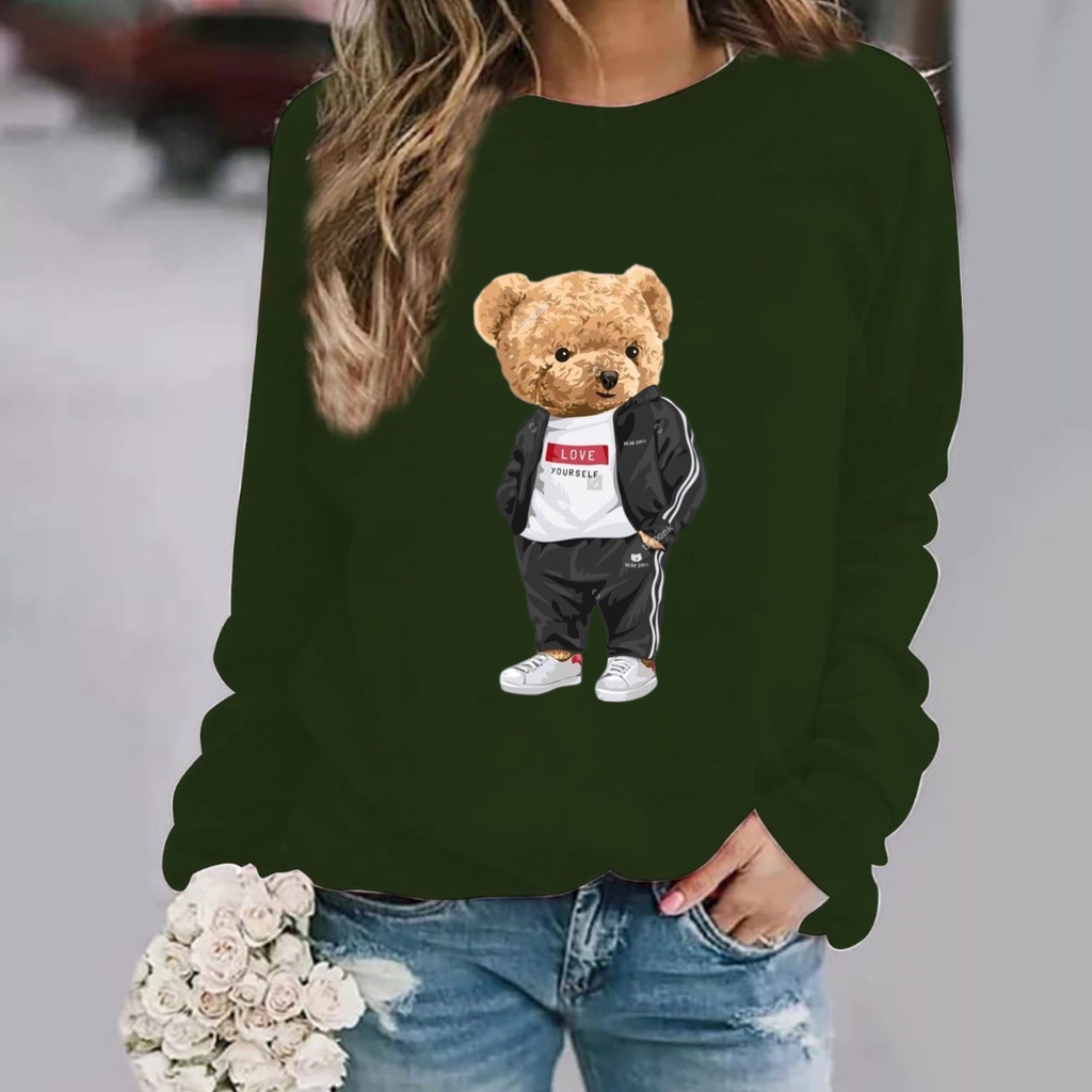 Baju lengan panjang wanita TEDDY BEAR LOVE YOURSELF / kaos distro keren trend dan kekinian / kaos terlaris