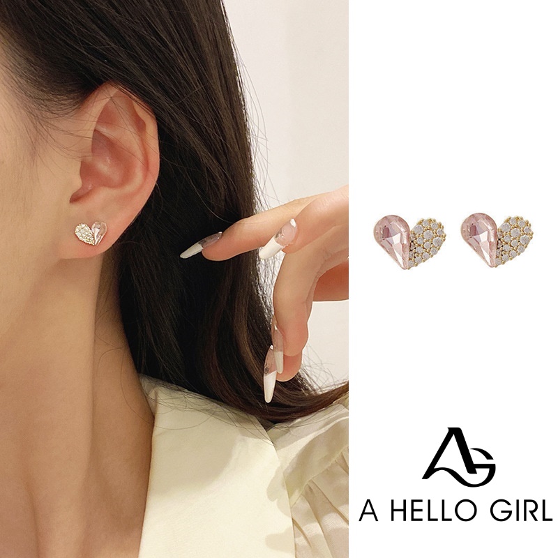 Anting Tusuk Sterling Silver 925 Desain Hati Hias Berlian Pink Untuk Wanita